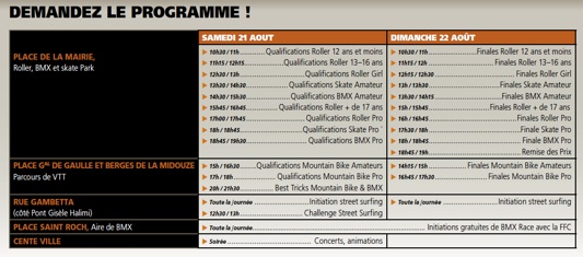 Image : tableau du programme du FISE 2010 à Mont de Marsan